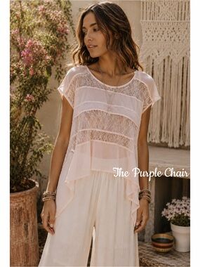 CECICO NWT Blush Cap Sleeve Lace Blouse M